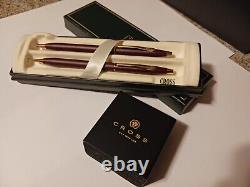 USA Made Cross Century Classic Matte Burgundy 23kt Gold Pen Pencil Set $250 Gift