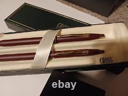 USA Made Cross Century Classic Matte Burgundy 23kt Gold Pen Pencil Set $250 Gift