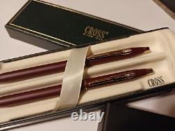 USA Made Cross Century Classic Matte Burgundy 23kt Gold Pen Pencil Set $250 Gift