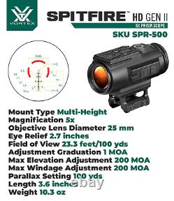 Vortex Optics Spitfire HD Gen II 5X Prism Scope BDC4 with CD Hat and Pen Bundle