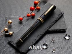 WANCHER Cloisonne Fountain Pen Bakelite Black Moonlight B Bold Gold Plated