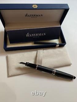 Waterman Expert Black Matte Fountain Pen Med Nib Chrome Trim