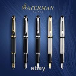 Waterman Expert Fountain Pen Matte Black with Chrome Trim Fine Nib with Blue