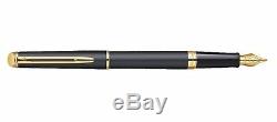 Waterman Hemisphere Matte Black & Gold Fountain Pen Medium Pt New In Box Wide
