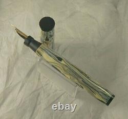 Waterson Black & Cream Flat Top Fountain Pen, Gt, Lifetime Ef 14k Nib, Restored